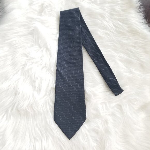 Hathaway Black Zig Zag Mens 100% Italian Silk Business Casual Vintage Men's Tie - Picture 1 of 5
